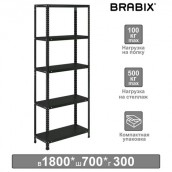 Стеллаж металлический BRABIX "ГРАФИТ MS KD-180/30/70-5", лофт, 1800х700х300 мм, 5 полок, 291267, S240BR123593