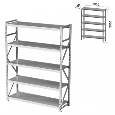 Стеллаж металлический грузовой ПРАКТИК "MS Pro", 2500х1800х600 мм, 5 полок (КОМПЛЕКТ)