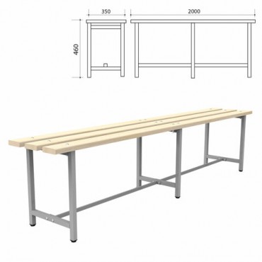 Скамья деревянная на металлокаркасе "СТ 4", 2000х350х460 мм, регулируемые опоры, каркас металлический серый, сиденье дерево