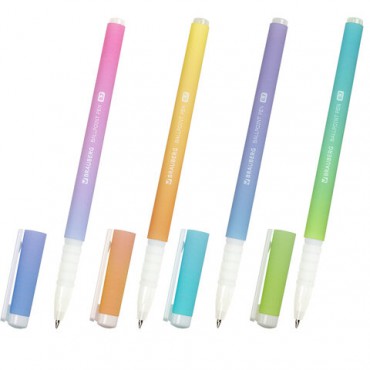 Ручка шариковая BRAUBERG SOFT TOUCH GRIP "GRADE PASTEL", СИНЯЯ, мягкое покрытие, ассорти, узел 0,7 мм, 143711