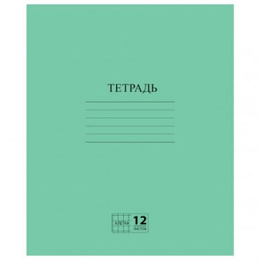 Тетрадь ЗЕЛЁНАЯ обложка 12 л., клетка с полями, офсет №2 ЭКОНОМ, "ПИФАГОР", 104984